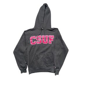 Champion CSUF Fullerton Titans Hoodie Sweatshirt Charcoal Pink Logo Size M